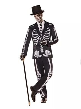 Spirit 3 Piece Black & White Skeleton Suit Blazer and Pants ,tie for Halloween